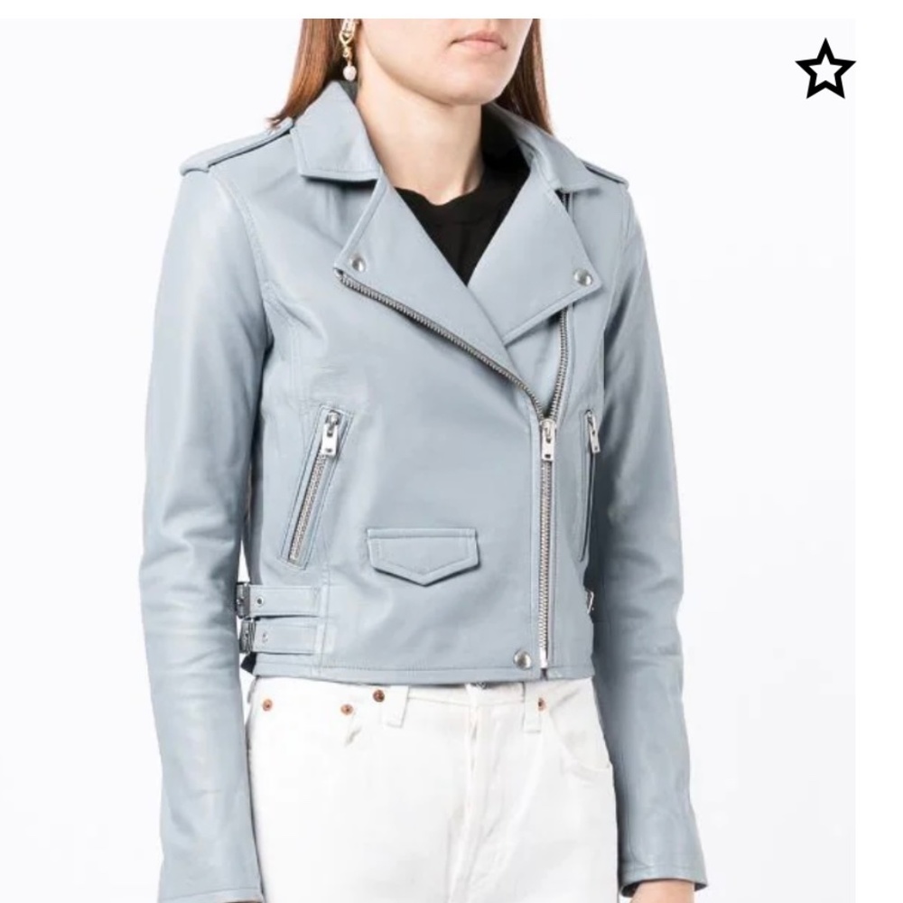 Iro Asheville leather moto jacket in baby blue